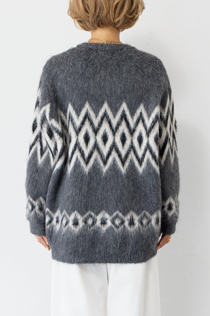 ノルディック柄シャギーカーディガン