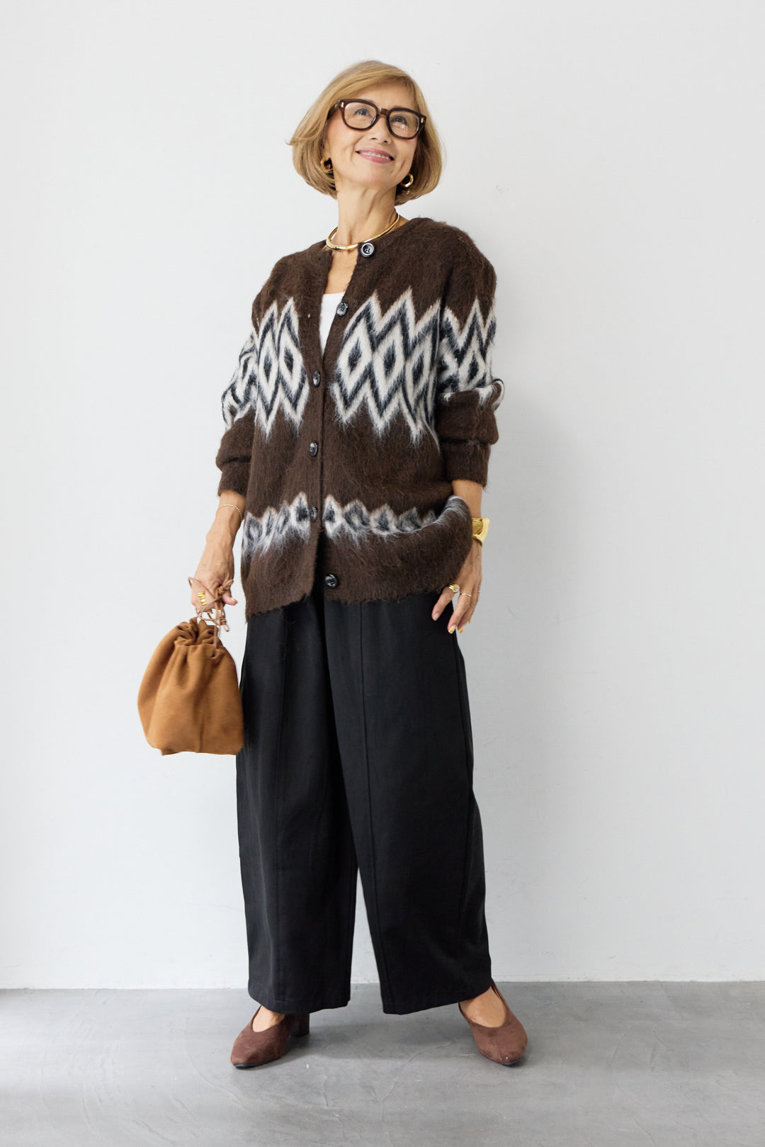 ノルディック柄シャギーカーディガン