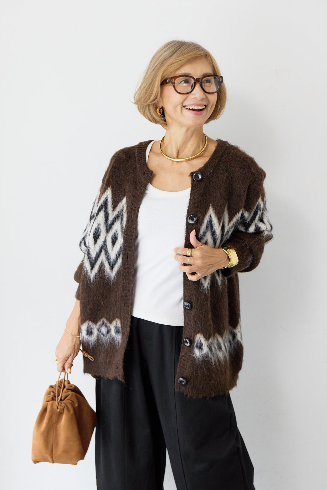ノルディック柄シャギーカーディガン