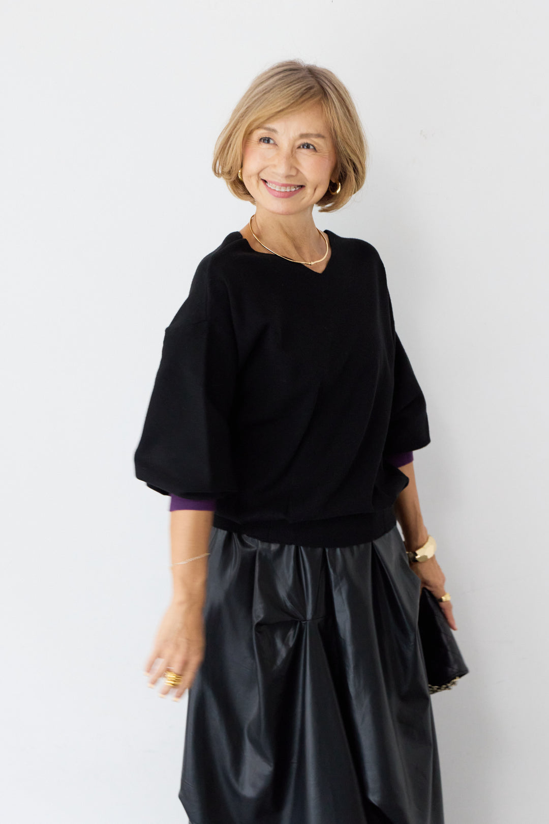 【防静電気】配色スリーブやわもちニット