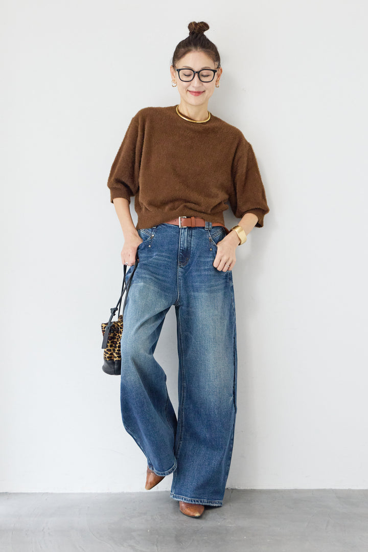 ソフトシャギーハーフスリーブニット