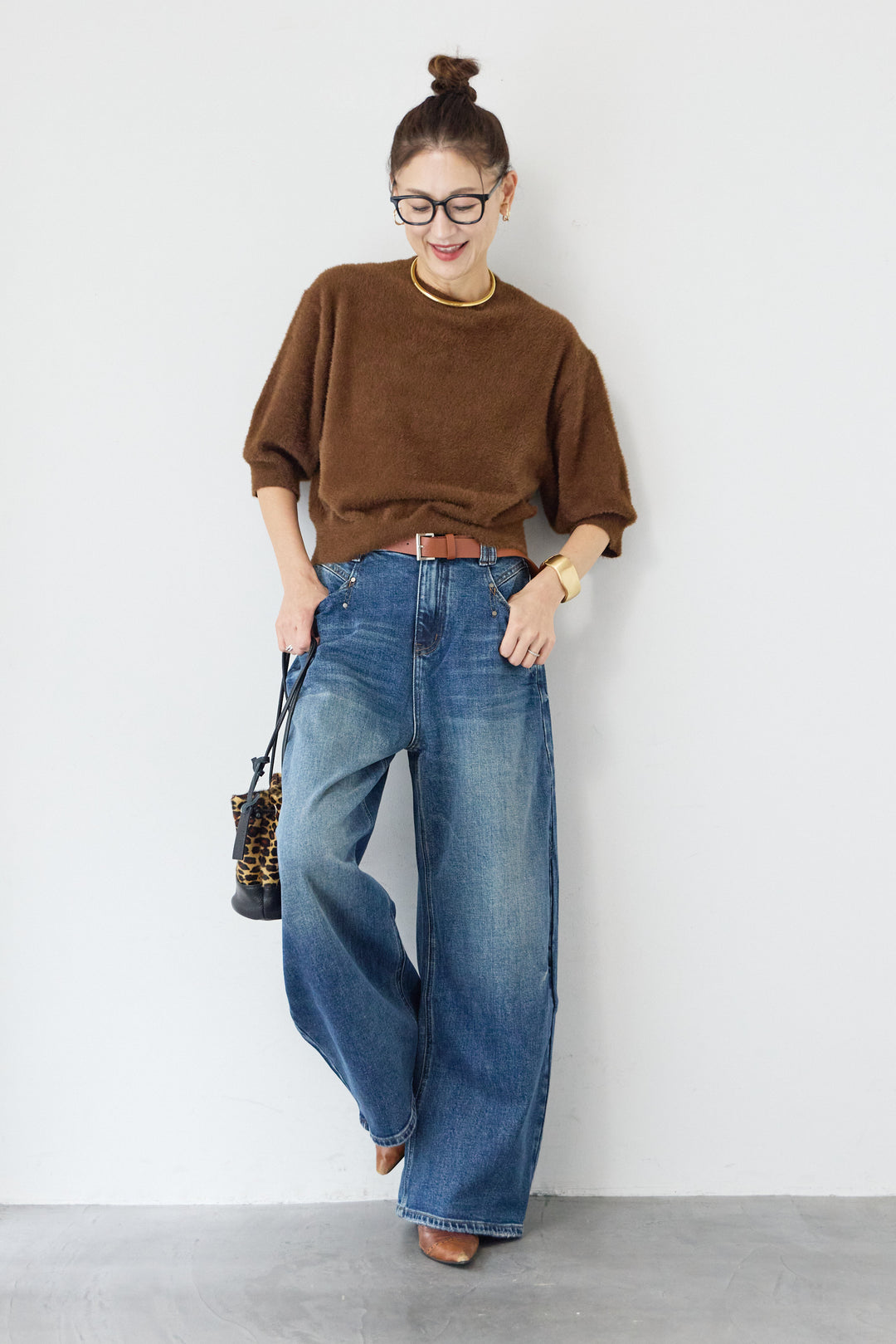 ソフトシャギーハーフスリーブニット