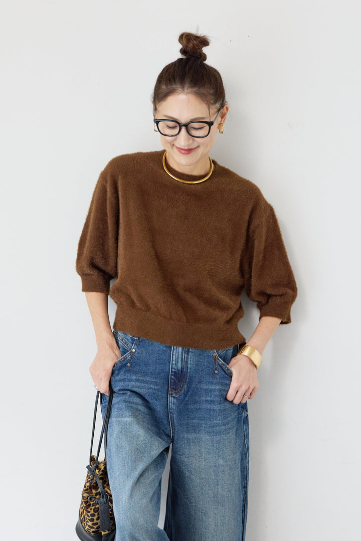 ソフトシャギーハーフスリーブニット