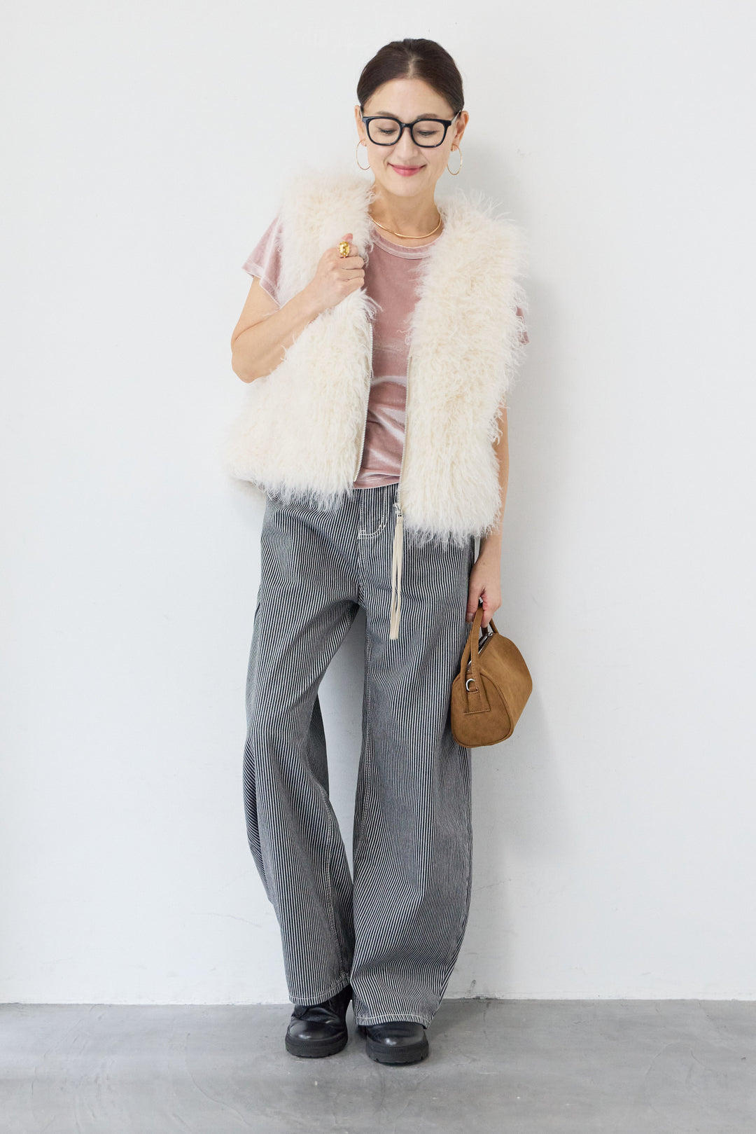 ヒッコリーストライプ ワイドデニムパンツ
