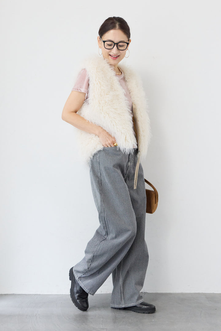ヒッコリーストライプ ワイドデニムパンツ