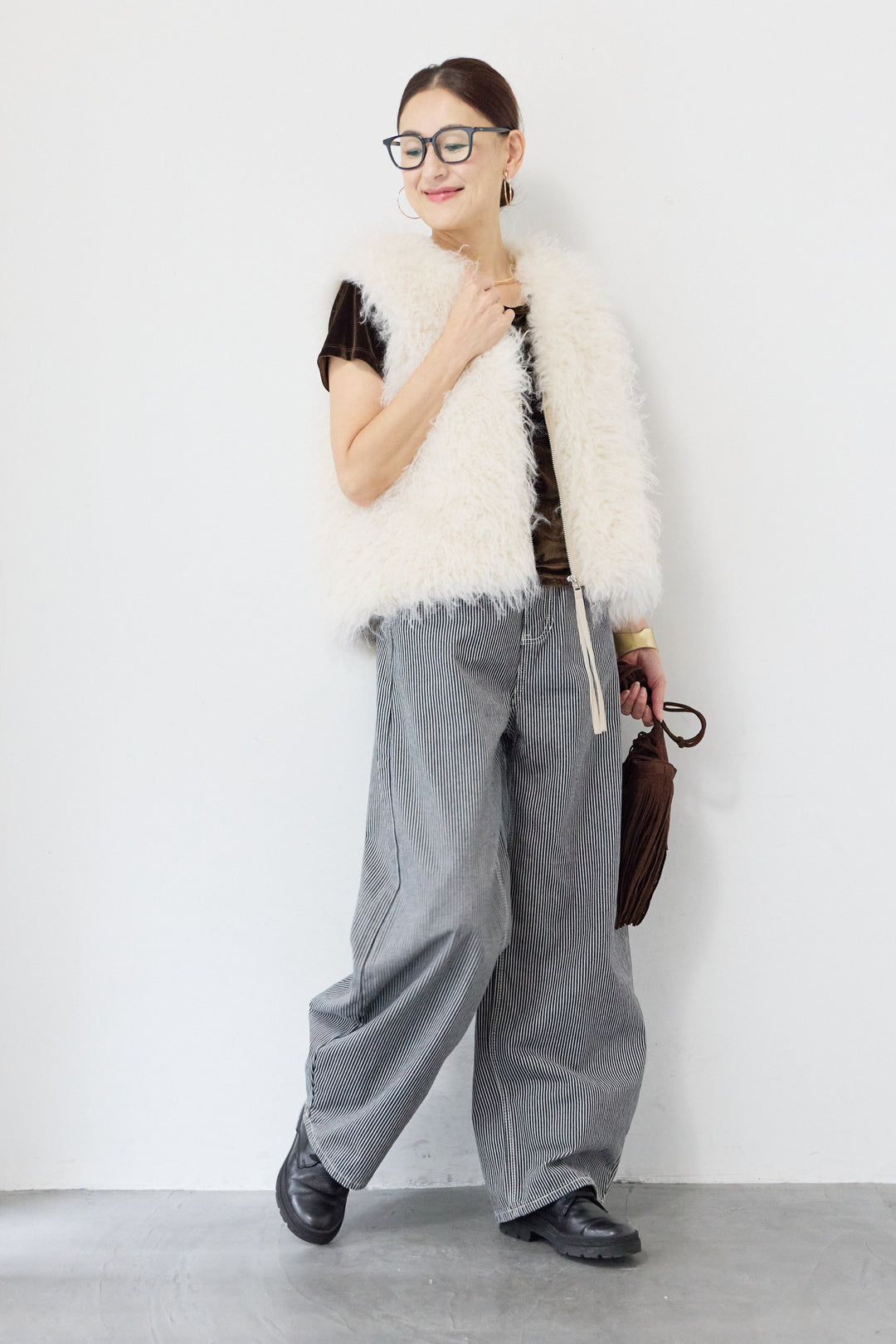 エコファー×フェイクレザーベスト