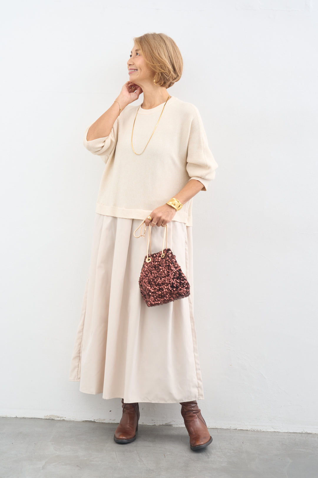 タックフレアドッキングニットワンピース