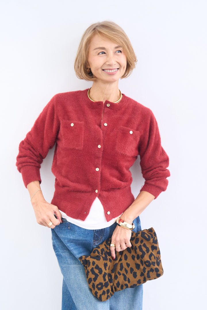 ショートフェザークルーネックカーディガン