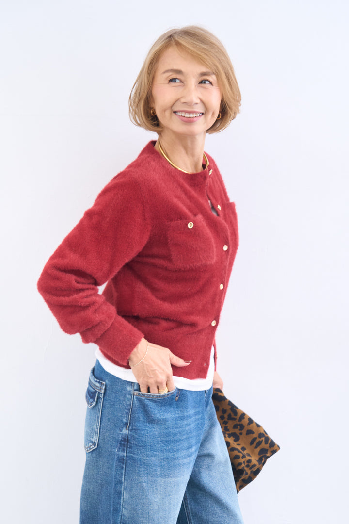 ショートフェザークルーネックカーディガン