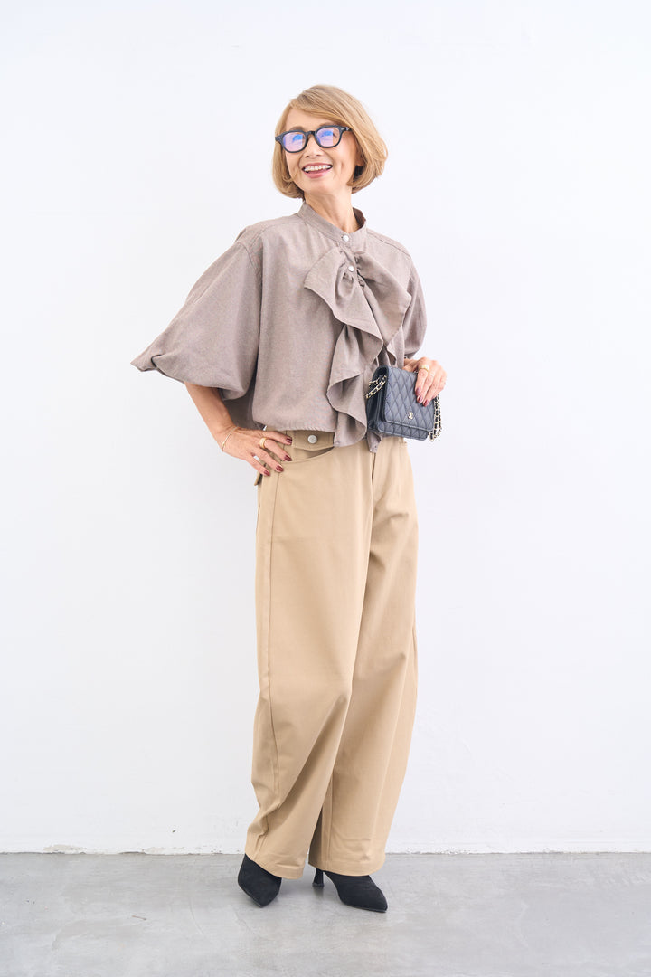 [SET]フロントラッフルブラウス+コットンツイル コクーンパンツ(2set)
