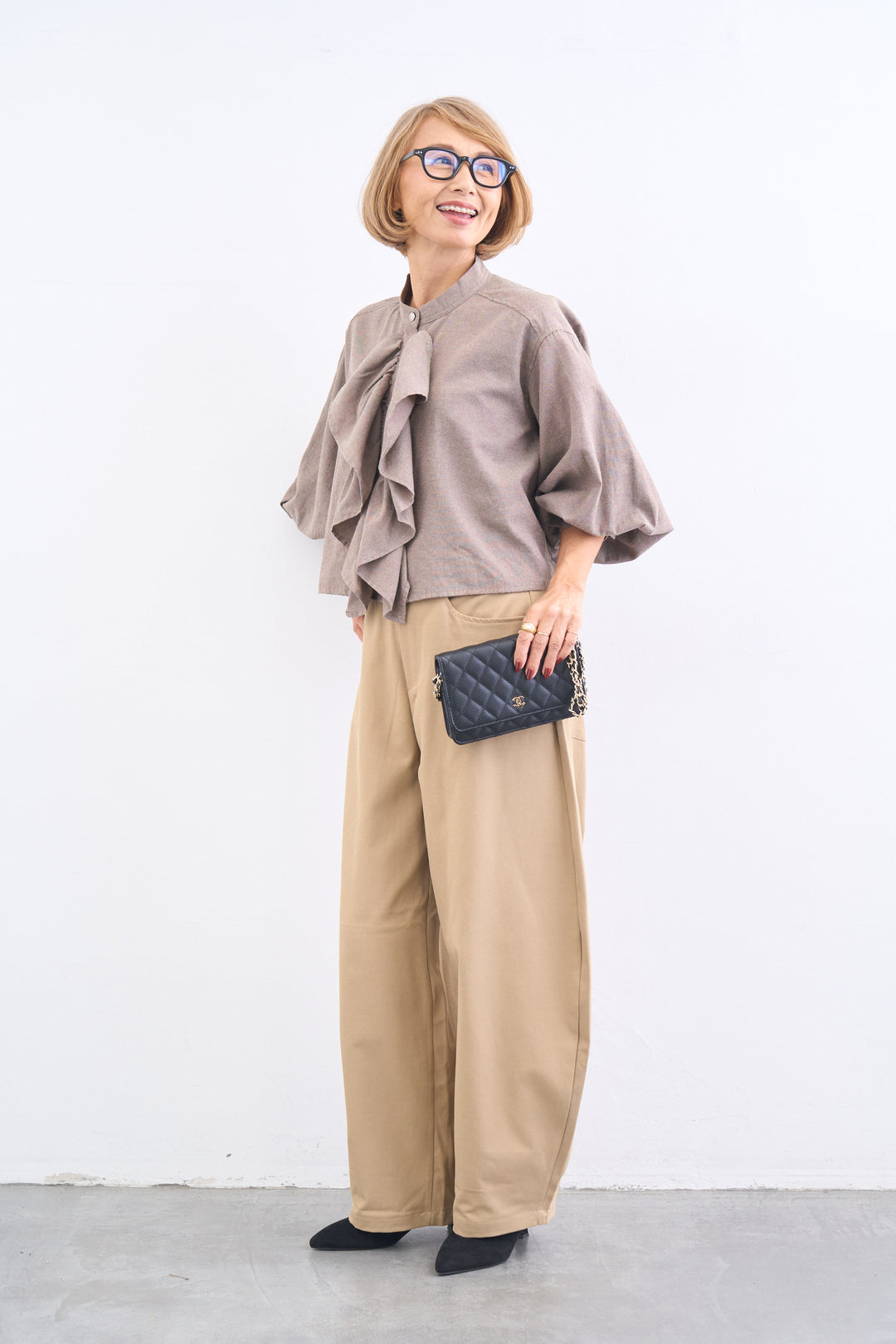 [SET]フロントラッフルブラウス+コットンツイル コクーンパンツ(2set)