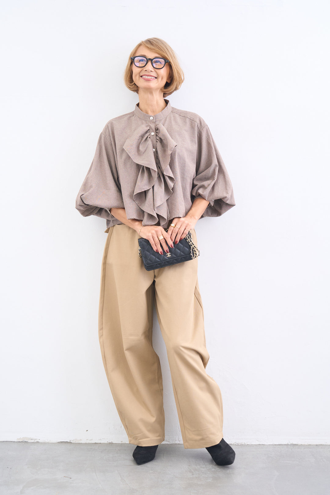 [SET]フロントラッフルブラウス+コットンツイル コクーンパンツ(2set)