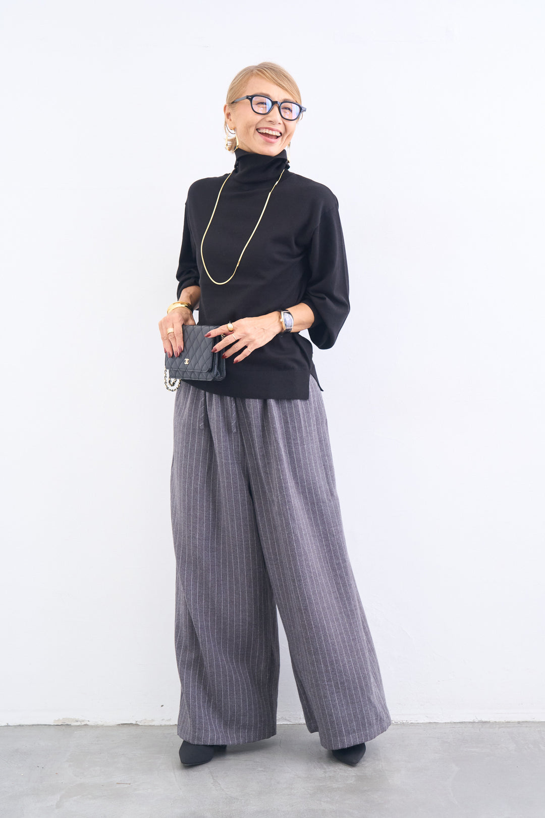 洗えるシルク30%ハイネックニット
