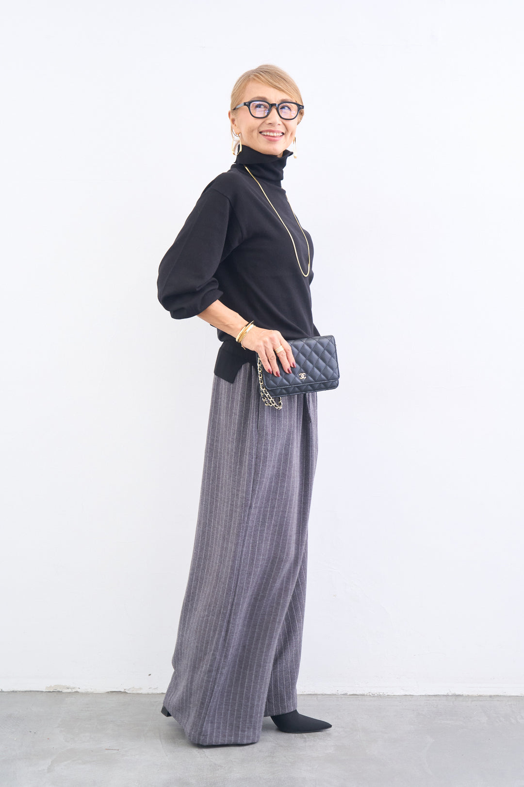 洗えるシルク30%ハイネックニット