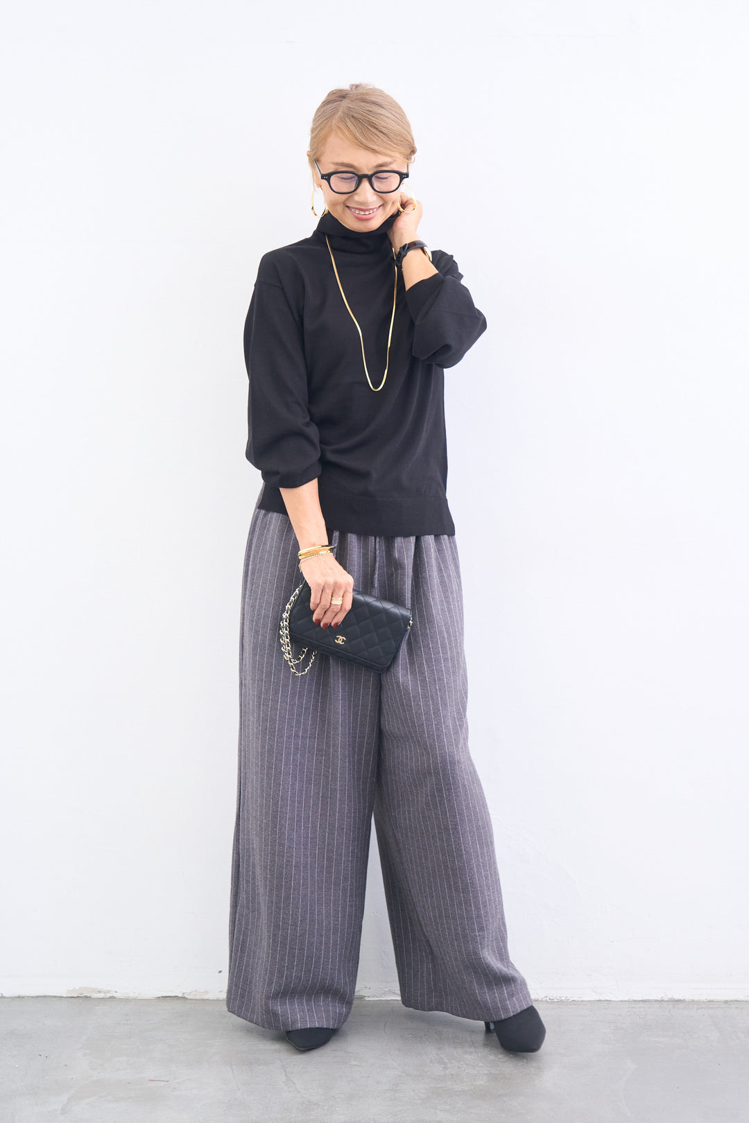 洗えるシルク30%ハイネックニット