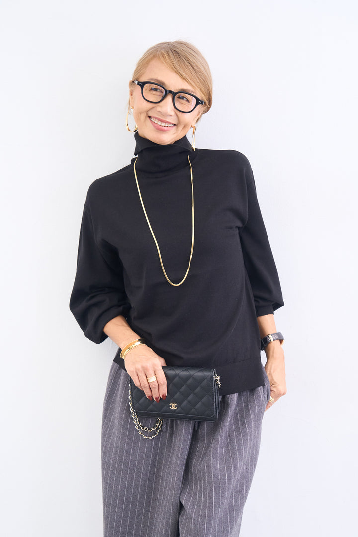 洗えるシルク30%ハイネックニット