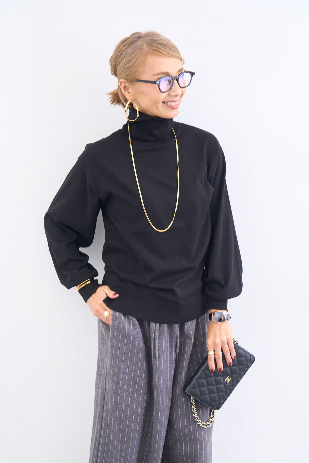 洗えるシルク30%ハイネックニット