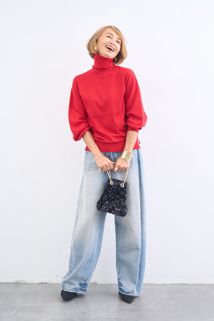 洗えるシルク30%ハイネックニット