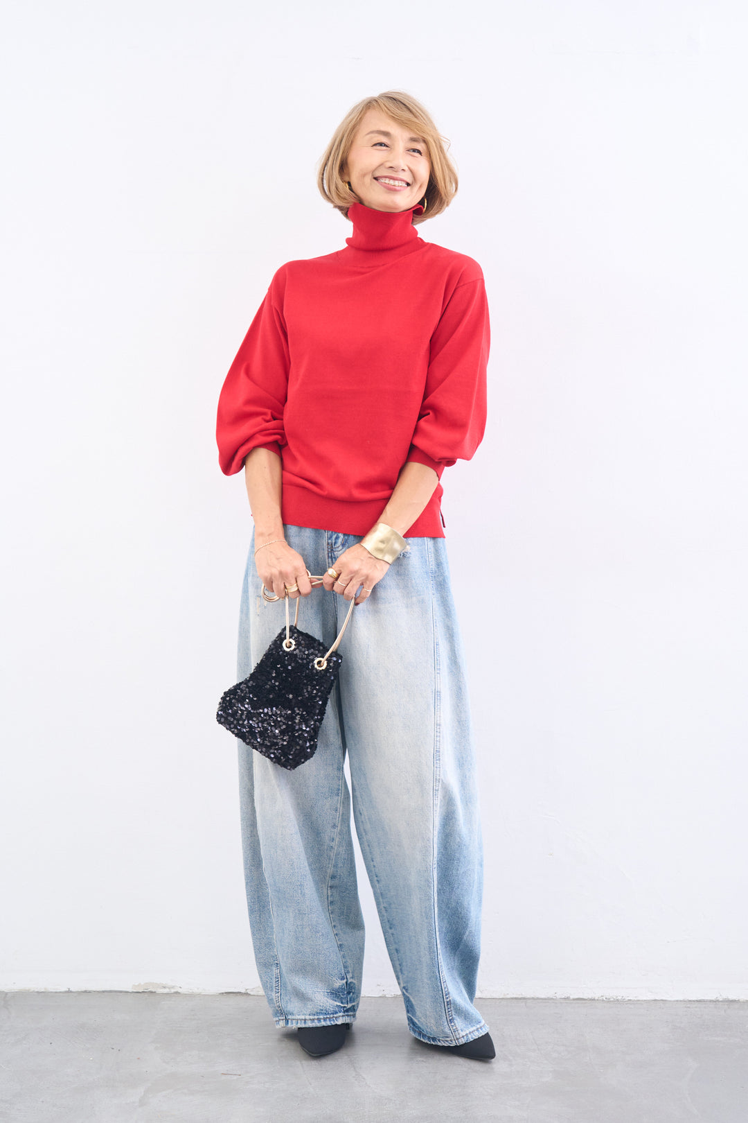 洗えるシルク30%ハイネックニット