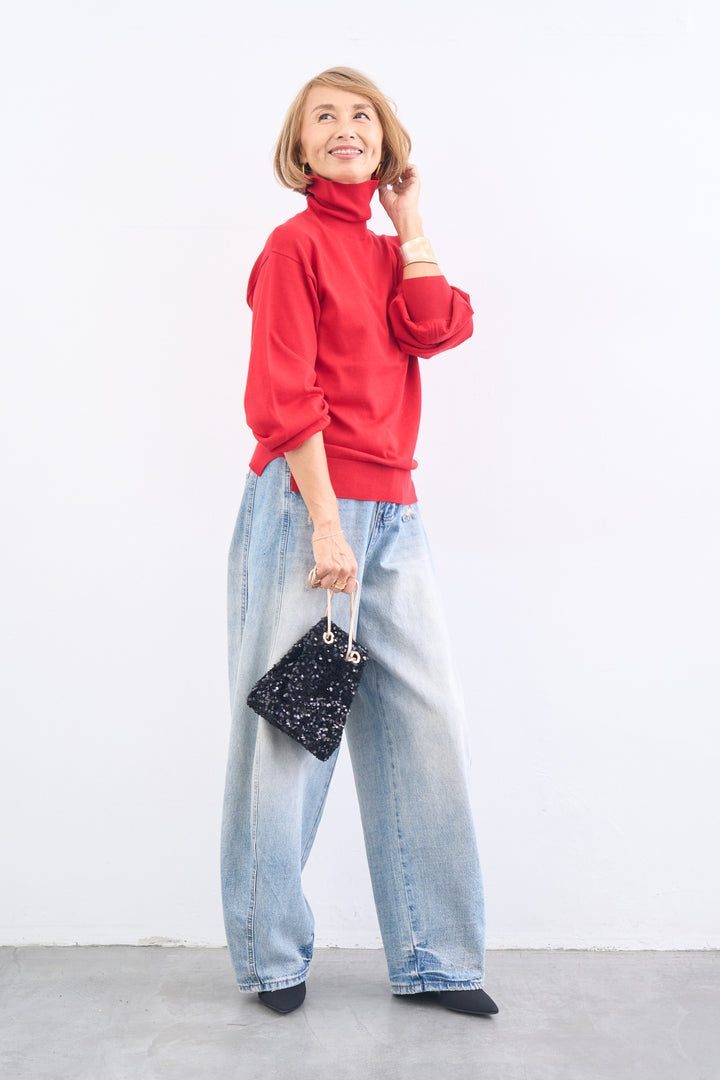 洗えるシルク30%ハイネックニット