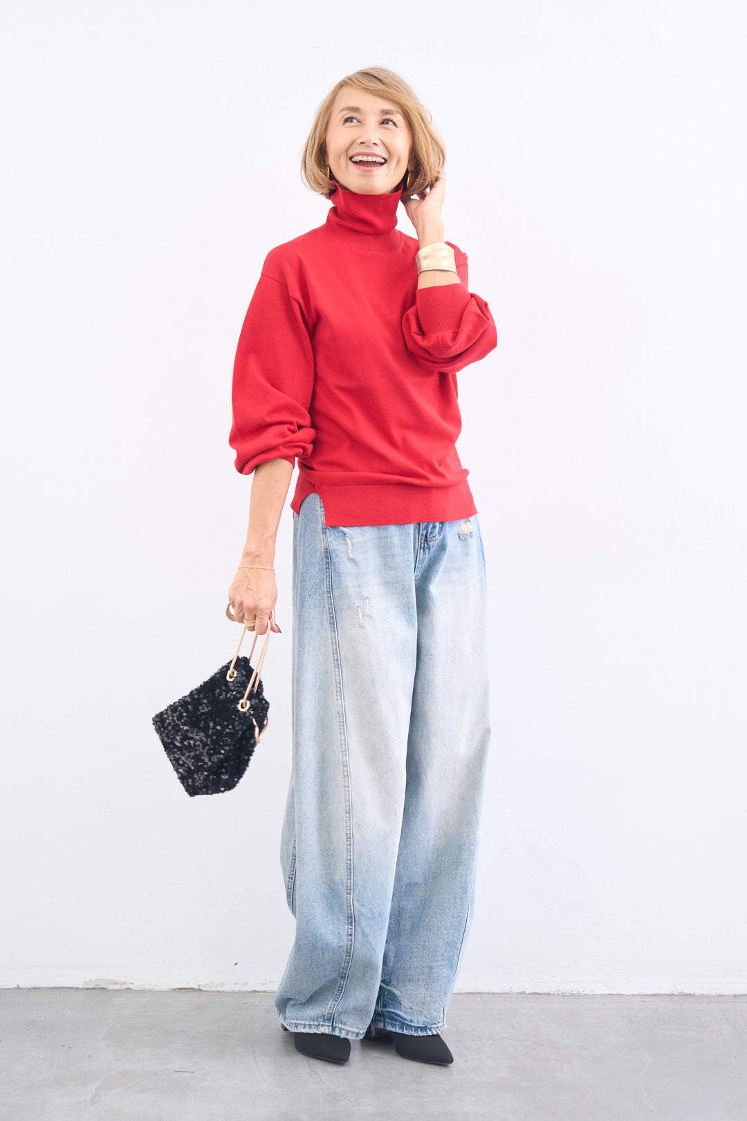 洗えるシルク30%ハイネックニット