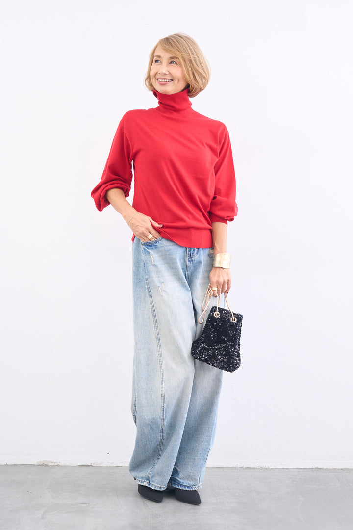 洗えるシルク30%ハイネックニット