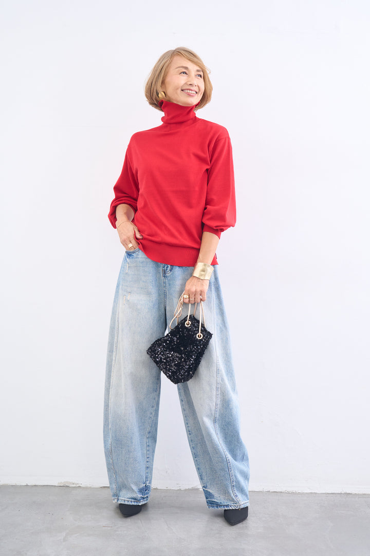 洗えるシルク30%ハイネックニット