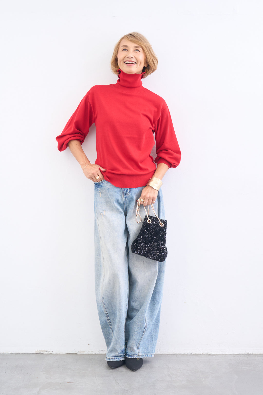 洗えるシルク30%ハイネックニット