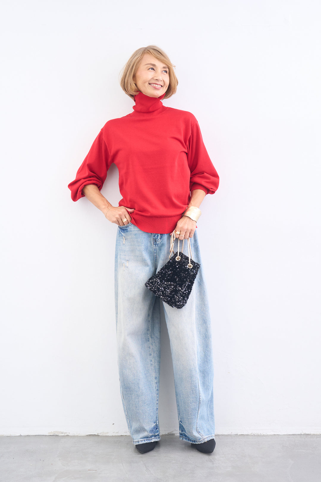 洗えるシルク30%ハイネックニット