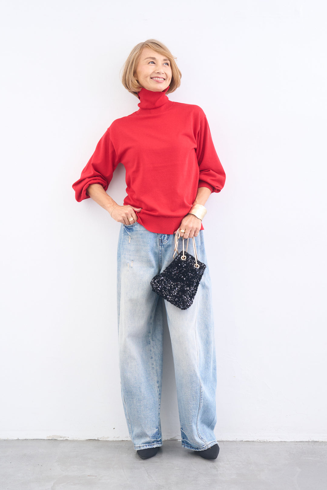 洗えるシルク30%ハイネックニット