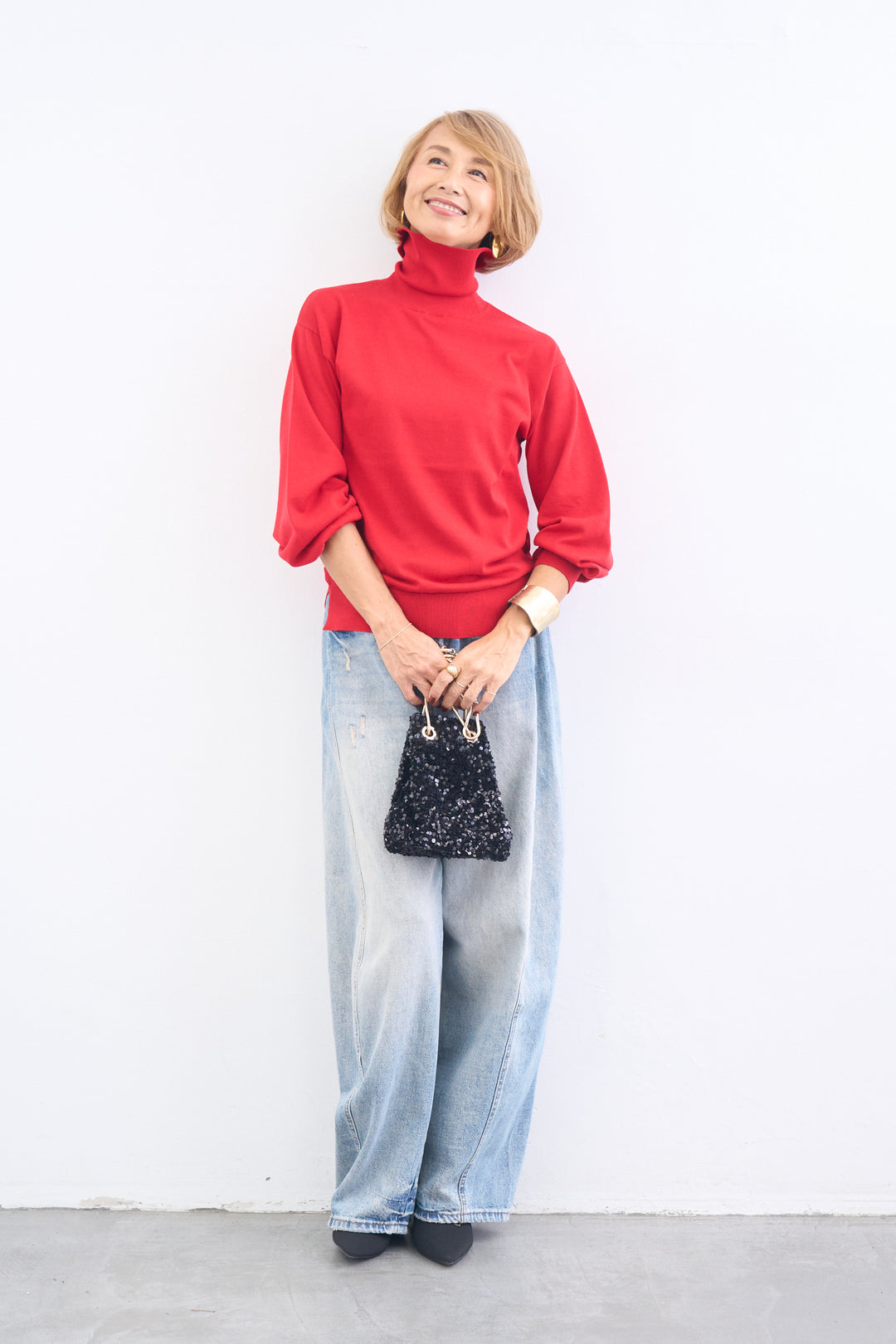 洗えるシルク30%ハイネックニット