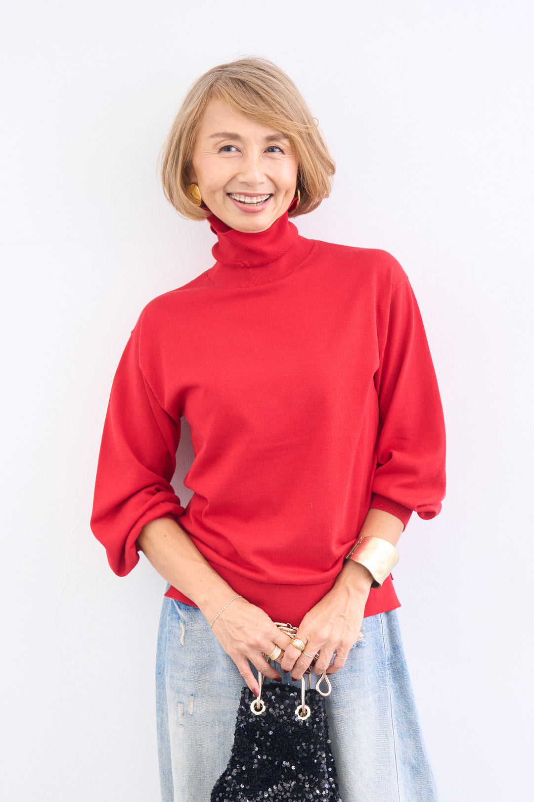 洗えるシルク30%ハイネックニット