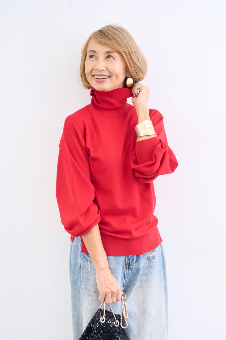 洗えるシルク30%ハイネックニット