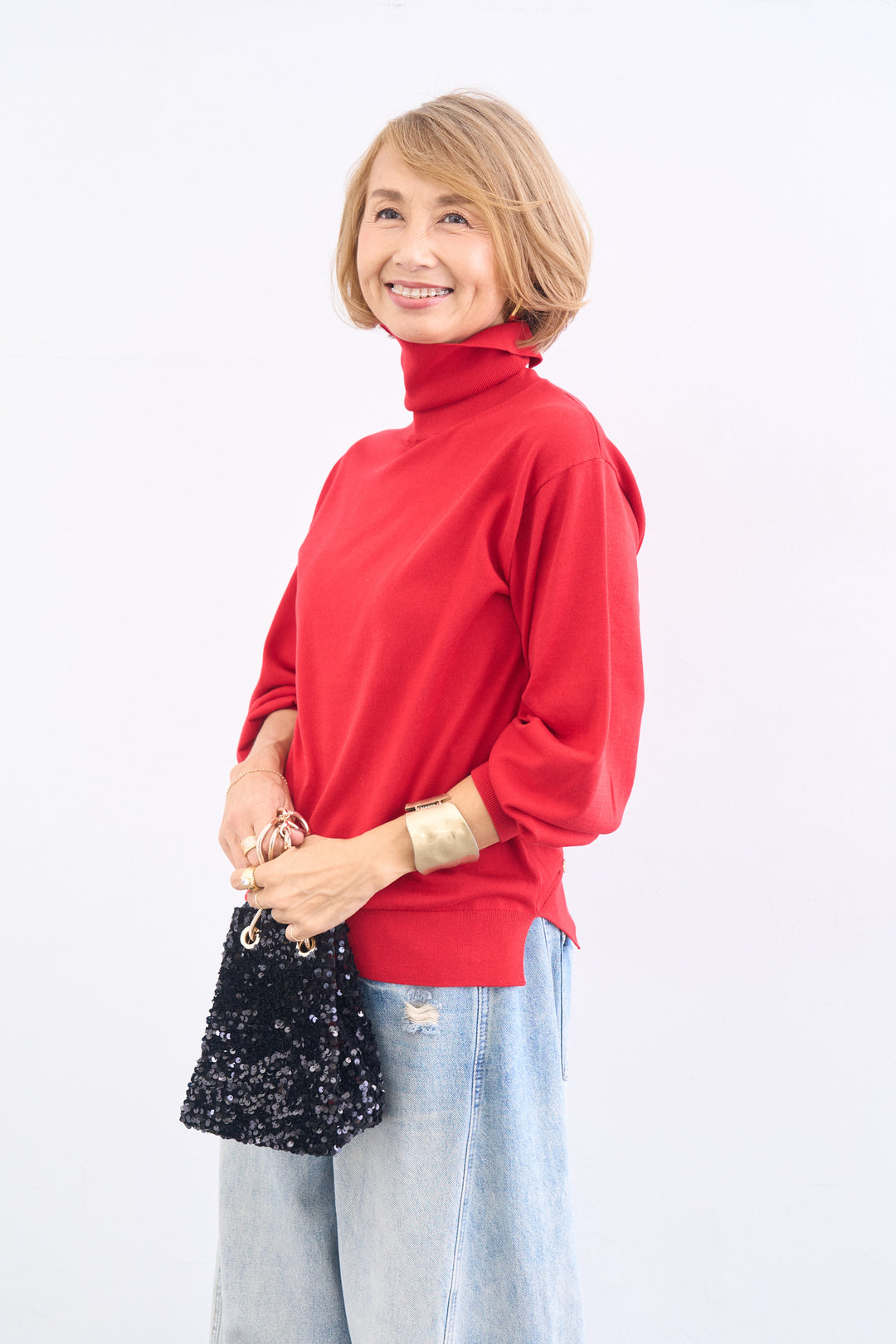 洗えるシルク30%ハイネックニット