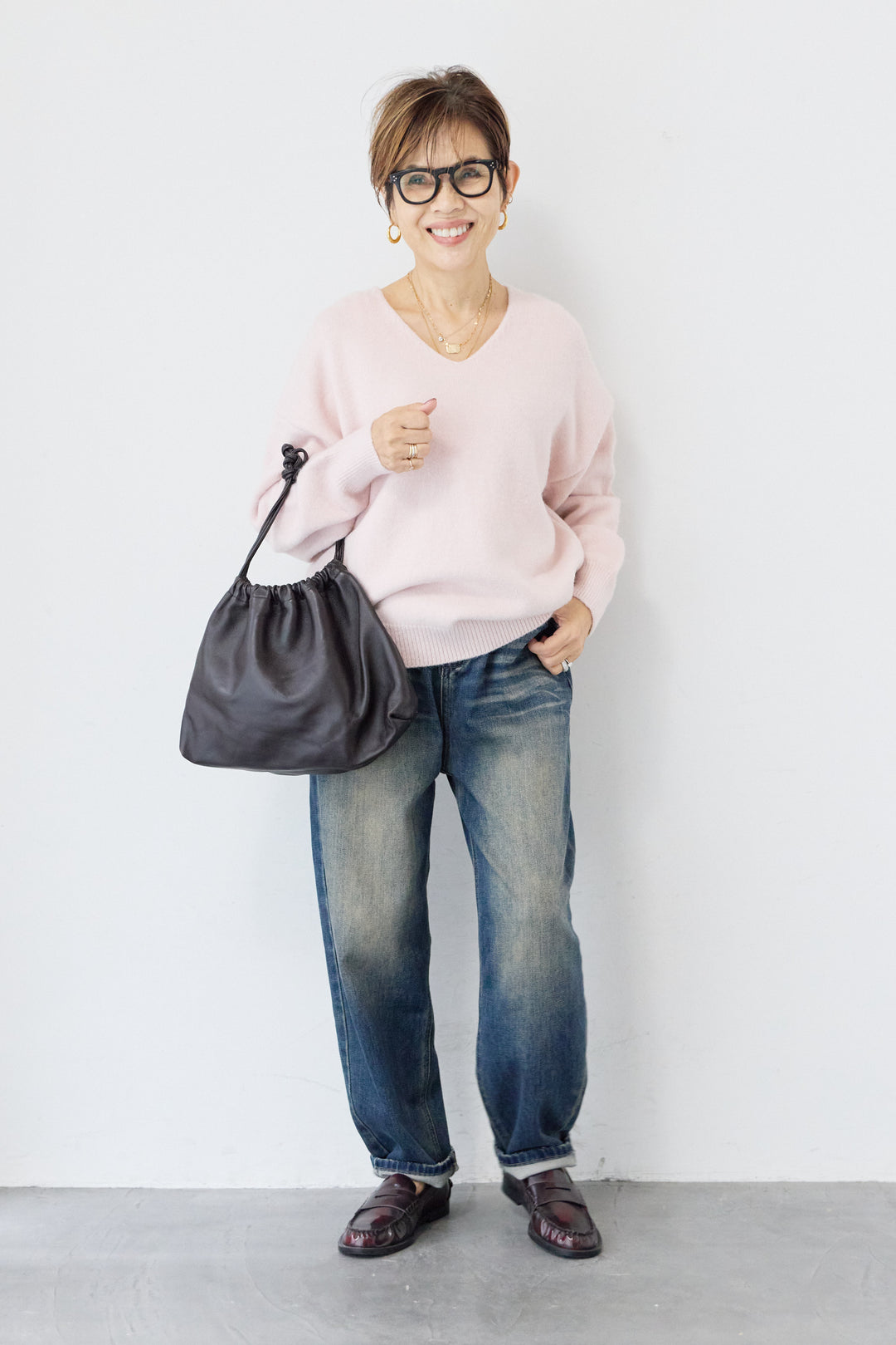 ウォッシュ加工ストレートデニム