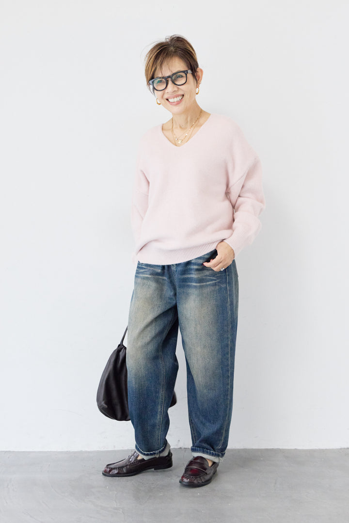 ウォッシュ加工ストレートデニム