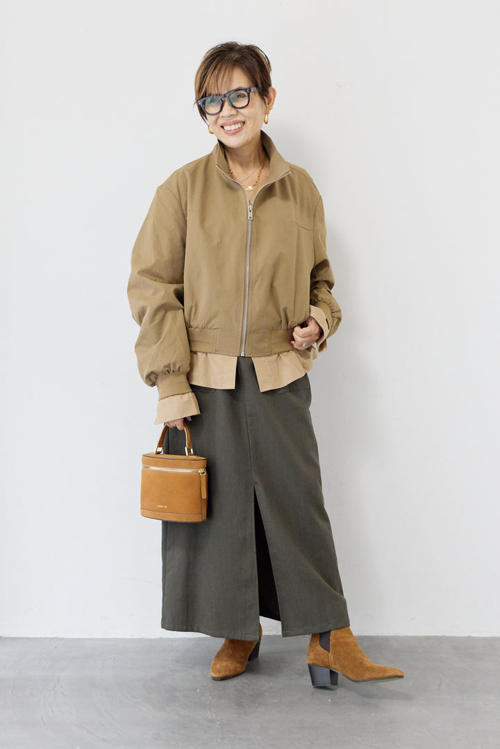 スタンドカラーシャツレイヤード風ブルゾン
