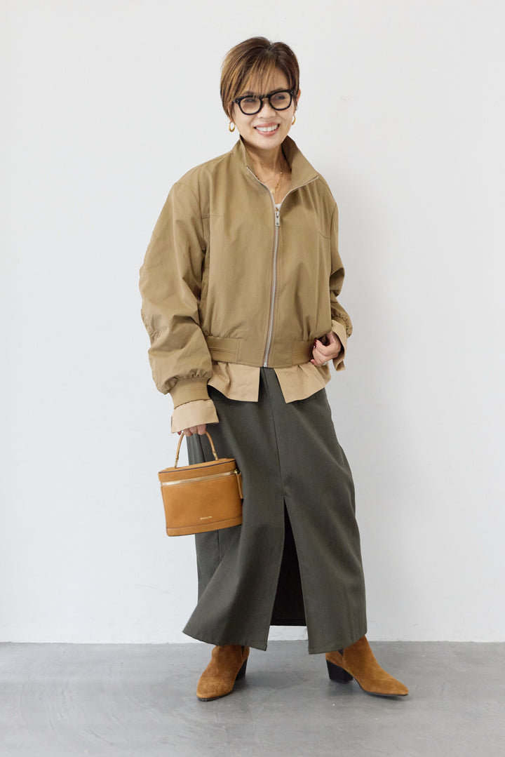 スタンドカラーシャツレイヤード風ブルゾン