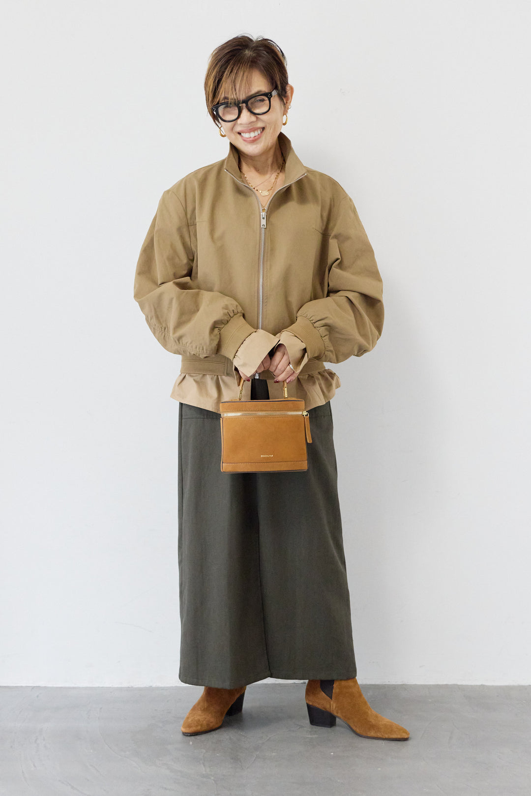 スタンドカラーシャツレイヤード風ブルゾン