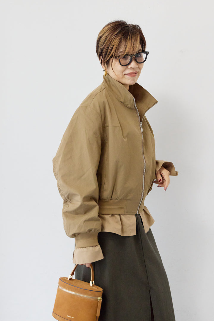 スタンドカラーシャツレイヤード風ブルゾン
