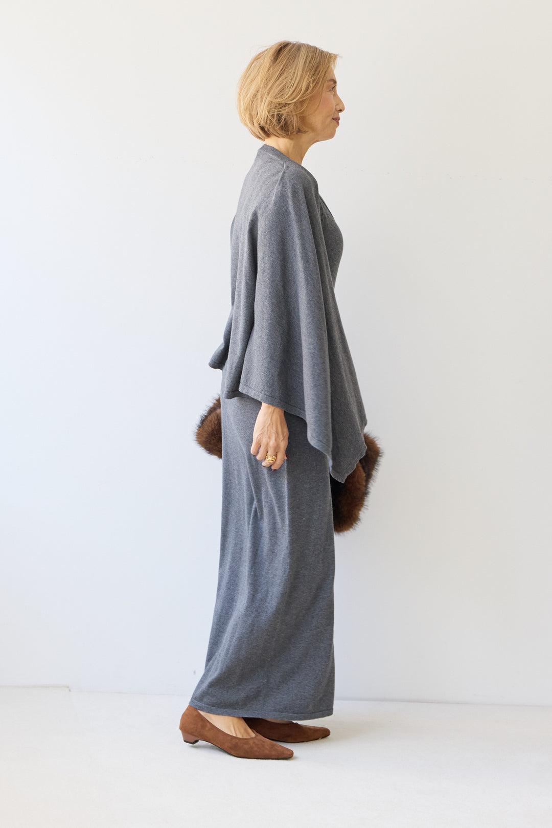ケープボレロ×ニットロングワンピースセット