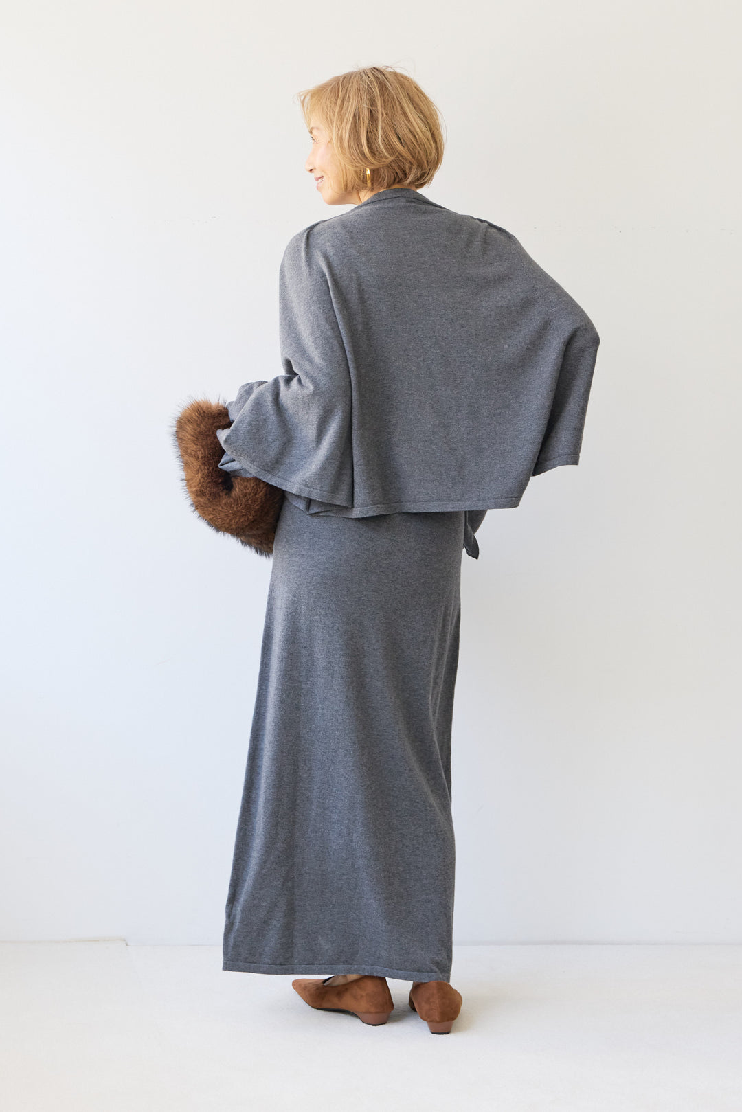 ケープボレロ×ニットロングワンピースセット