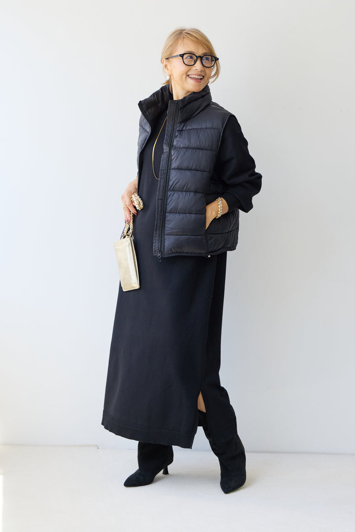 クルーネックロングニットワンピース