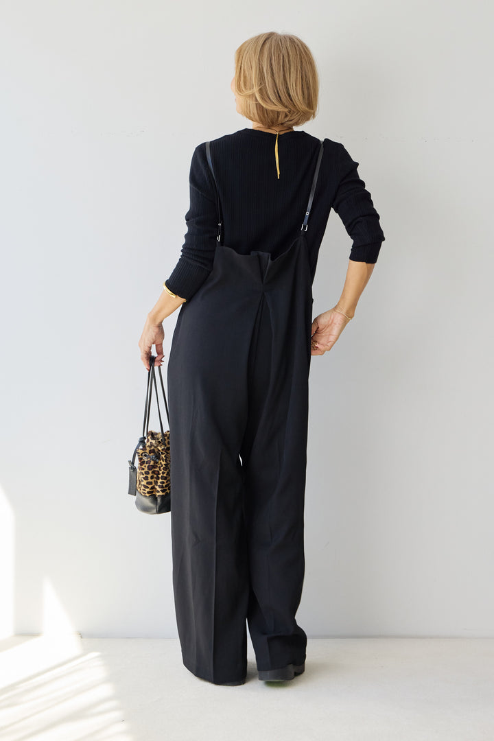 レザーサスペンダーワイドサロペット