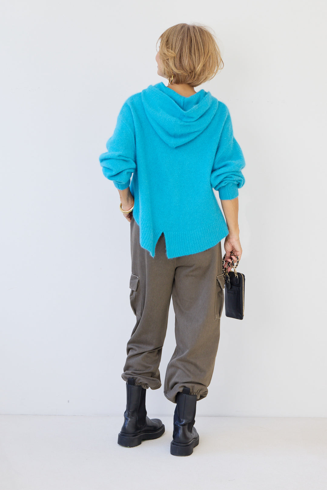 FOX混バックスリットフードニット