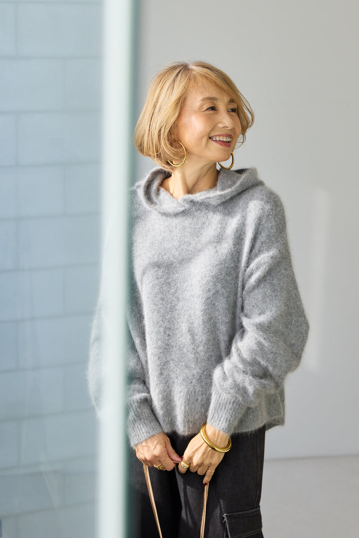 FOX混バックスリットフードニット