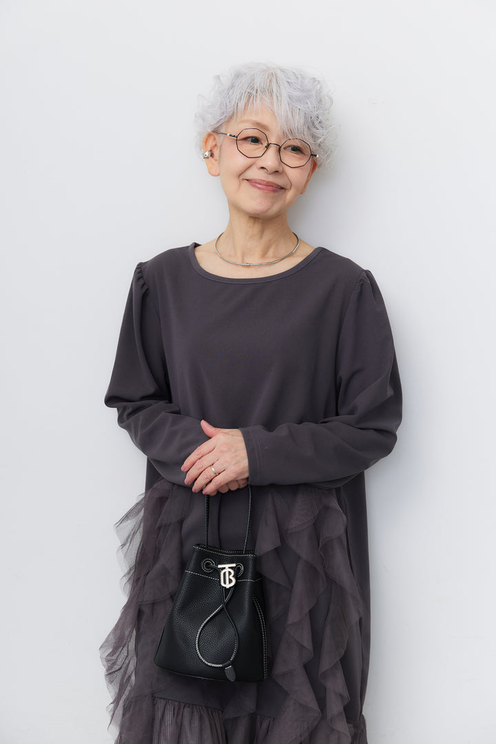 チュール切替ロングチュニックワンピース