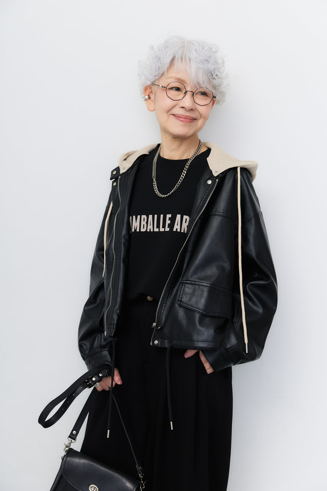 [SET]ニットフードドッキング フェイクレザーブルゾン+ダンボール タックデザインパンツ(2set)
