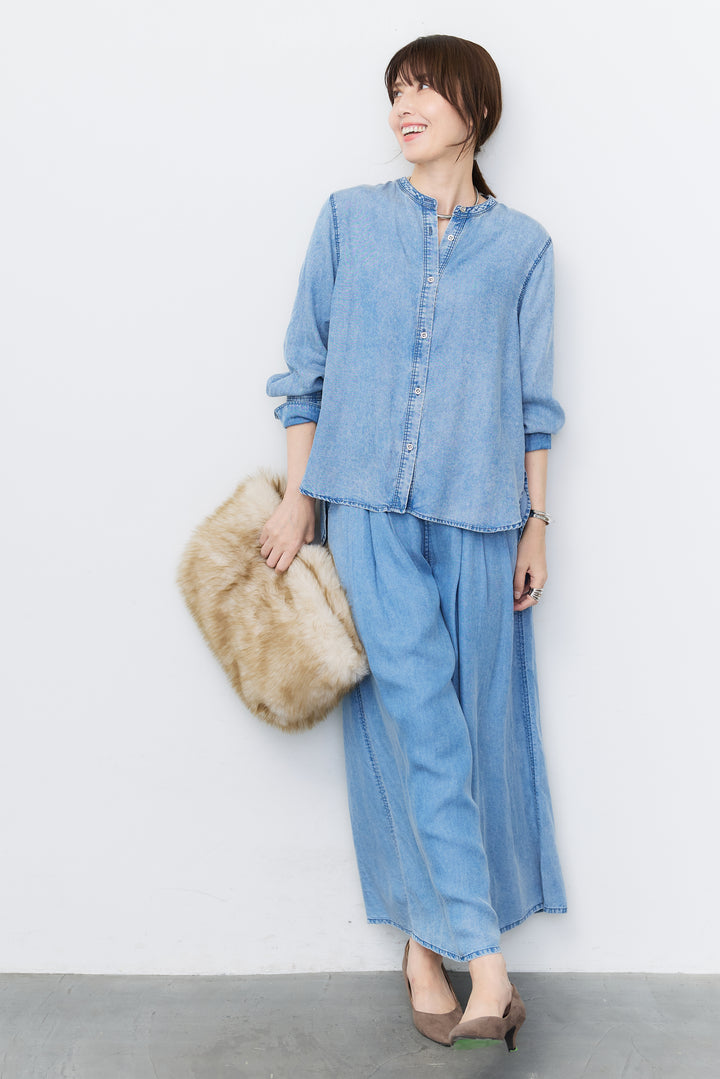 パウダーシルクデニムワイドパンツ