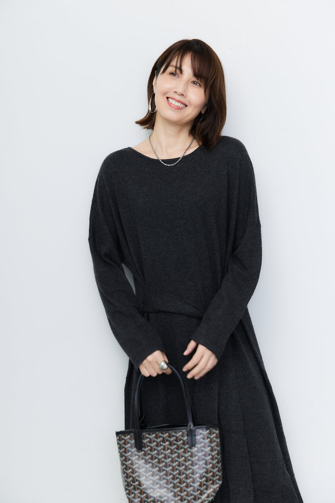ウエストマーク ニットロングワンピース